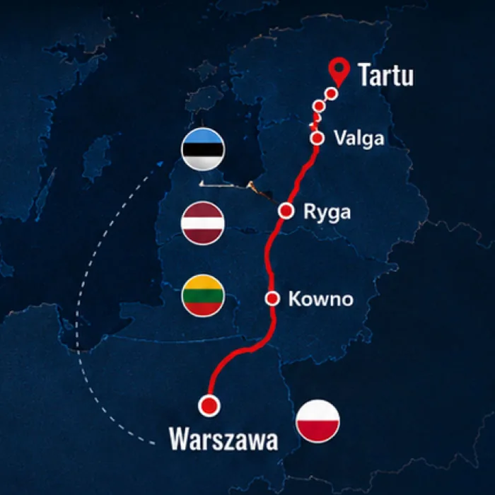 Mapa dojazdu do Tartu z Polski przez kraje bałtyckie
